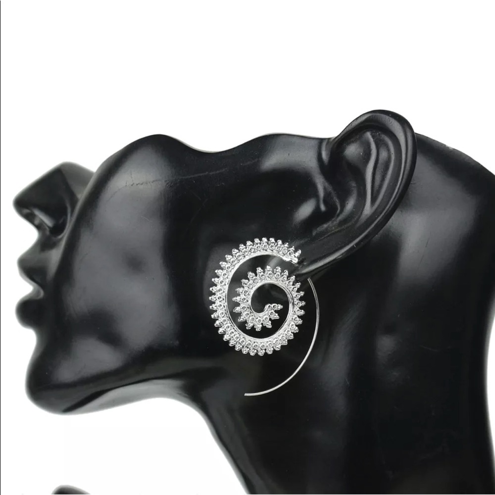 925 Silver Round Spiral Hoop Dangle Earrings - Picture 2 of 5